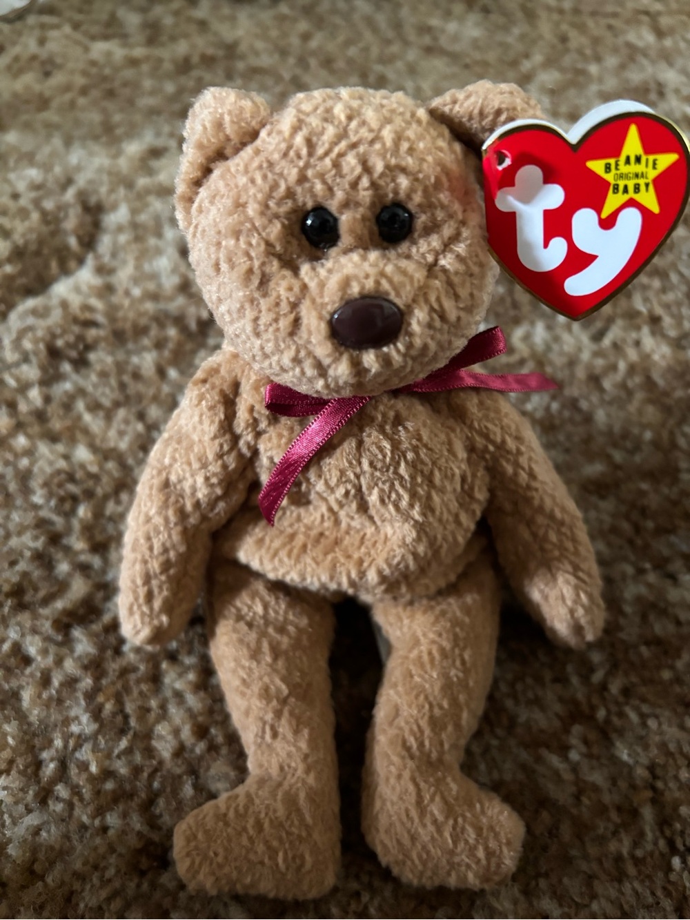 Ty Beanie Baby Brown Teddy Bear named Curly